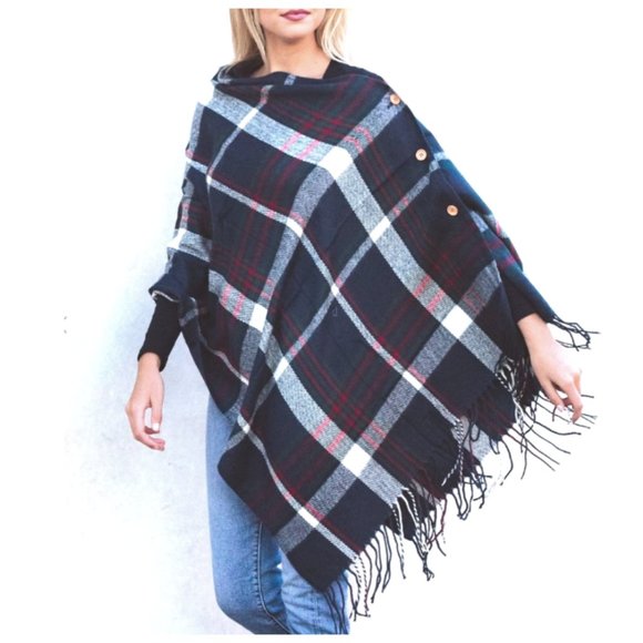 Neutral-Tone Blanket Scarf Ruana Wrap w/ Buttons – Oversized Shawl/Wrap – NWT - Picture 2 of 4